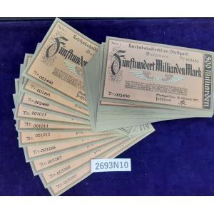 貨幣 古札 戦時 本物 古銭　１束50枚　500ビリオンマルク ドイツ 1923年 ［2693N10］