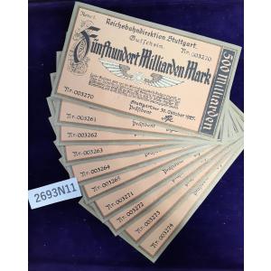 貨幣 古札 戦時 本物 古銭　１束50枚　500ビリオンマルク ドイツ 1923年 ［2693N11］