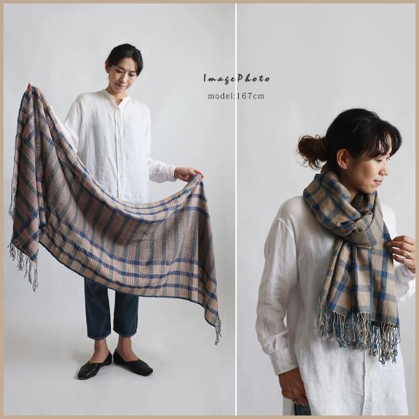 最終ＳＡＬＥ　手紡　草木染め糸　手織り布　大判ストール　コットン　ショール　日差し除け  レッドmi...