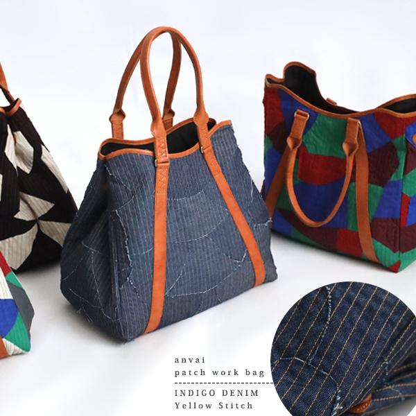 送料無料　新作　パッチワーク　3wayトート バッグ インディゴデニム 革レザー 旅行ボストン鞄　Z...