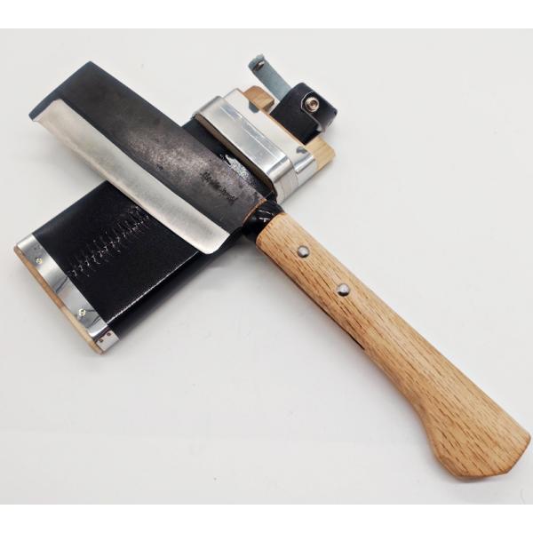 枝打ち両刃鉈　今須型3　6寸5分　約１９０mm　総重量：約800ｇ　両刃　割り込み　黒打ち　木鞘付き...