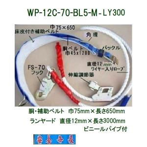 WP-12C-70-BL5-M-LY300 柱上安全帯　胴ベルト45×1200mm　補助ベルト650mm ランヤード直径12mm長さ3000mm  藤井電工　ツヨロン