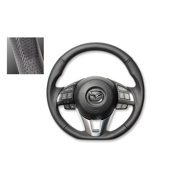 REAL ガングリップステアリング オールレザー グレーユーロステッチ アテンザ（GJ系）