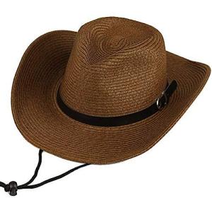 IZUMIYA メンズ 帽子 カウボーイハット ストローハット つば広 中折れハット 紐付き 折りたためる 麦わら帽子 (コーヒー)の商品画像