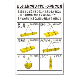 つくし工房 標識 正しい玉掛用ワイヤーロープの掛け方  600×900 SCボード｜anzen-signshop