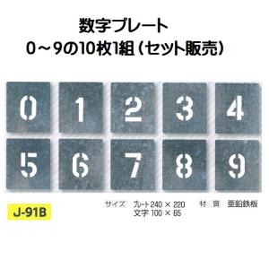 つくし工房 路面吹き付け用数字プレート　0〜9　10枚セット　文字高　100　J-91B｜anzen-signshop