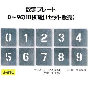 つくし工房 路面吹き付け用数字プレート　0〜9　10枚セット　文字高　150　J-91C｜anzen-signshop