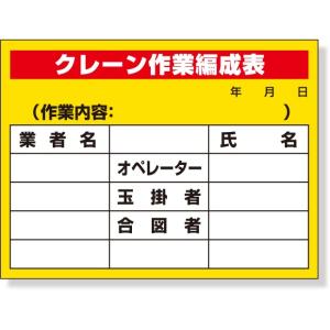 クレーン・玉掛関係標識 建設機械関係標識 クレーン作業編成表｜326-15｜anzh