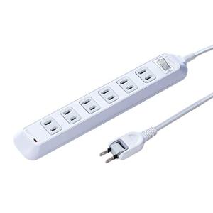 サンワサプライ 雷ガードタップ 6個口・2P 2m コンセントキャップ・マグネット付き