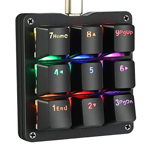 Koolertron片手マクロメカニカルキーボード 9キー カスタマイズ可能小型キーボード RGB ...