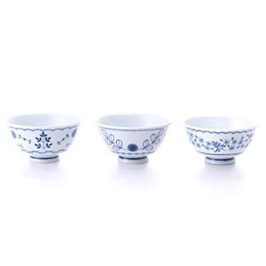 西海陶器 波佐見焼 こびりつきにくい飯碗(ボタニカル・3柄組), 白/藍色 約径12.3×高6.5cm｜aobashop