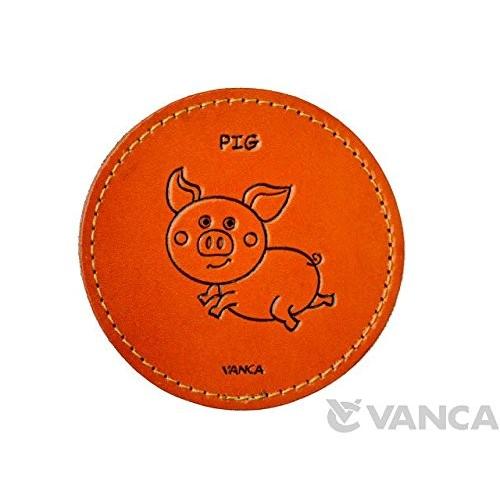 ぶた 動物 コースター 本革製 VANCA CRAFT 革物語(日本製 ハンドメイド)