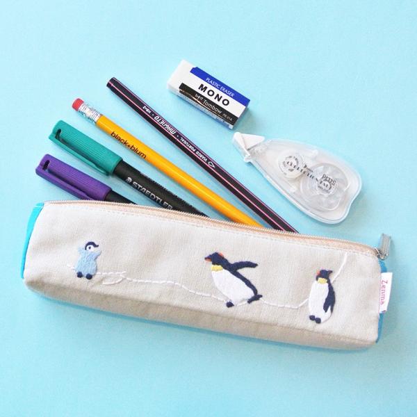 ペンケース ペンギン親子 ポーチ ハンドメイド 手刺繍 ベトナム 送料200円 1万円以上送料無料