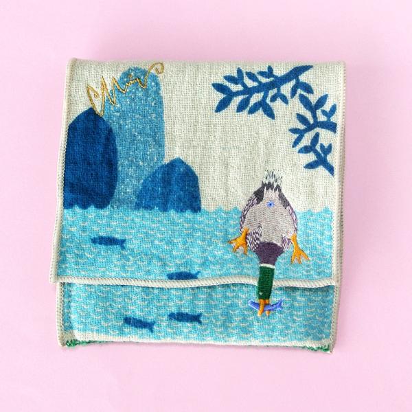 ポーチハンカチ ぽっこりお尻漁のカモ 鴨 moritaMiW 綿100% 刺繍 送料200円 1万円...