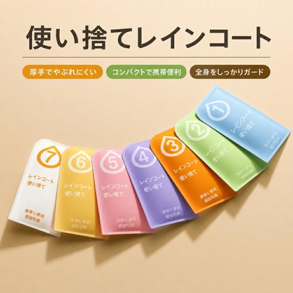 使い捨てレインコート ポンチョ 7色 雨具ポンチョ カッパ カッパ使い捨て レインポンチョ レインウ...