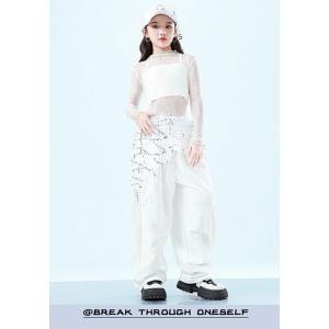 ダンス衣装 ガールズ ヒップホップ 衣装 白 ...の詳細画像1