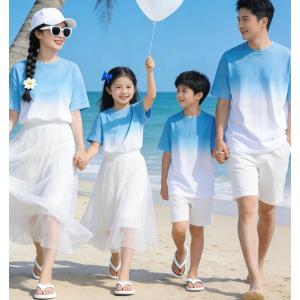 親子ペア 夏服 グラデーション 半袖Tシャツ 海旅行 衣装 カップル プレゼント 親子コーデ ペアルック 家族お揃い衣装 新婚旅行 親子 ペアルック 家族活動 衣装 T
