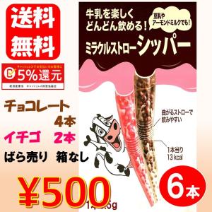 ポイント消化 500 送料無料 ミラクルストロー シッパー 6本(チョコ4/イチゴ2) 得トク2WE...