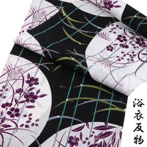 浴衣反物 レディース -43D- 綿絽 藍色・白磁/切りバメに花 綿100% 日本