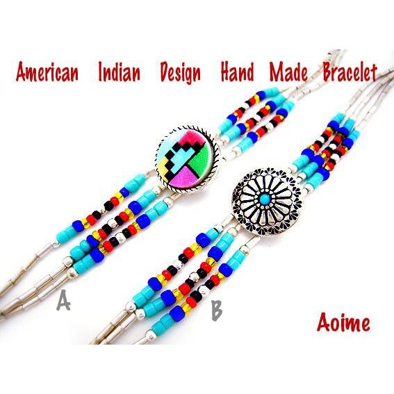 インディアン ビーズワーク  レザー  ネイティブ  ビーズ バングル ブレスレット 3-1810-...