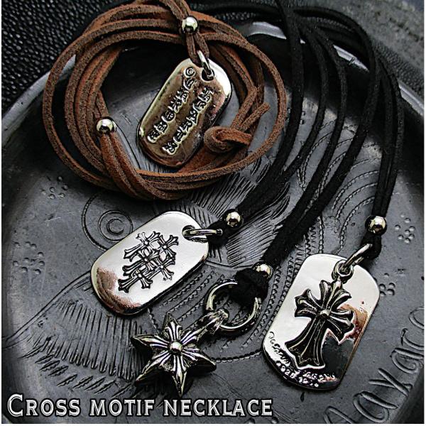 ネックレス ペンダント チョーカー フェイクレザー 人工皮革 クロス 十字架 アラベスク フレア プ...