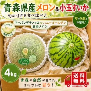 青森県産　青肉メロン　アーバンデリシャスorハニーゴールデン　1〜2玉&　青森県産　小玉すいか1〜2玉　4ｋｇ