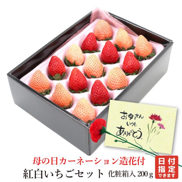 母の日 カーネーション 造花 付 紅白いちごセット （12〜20粒） 化粧箱入 200g前後 紅白い...