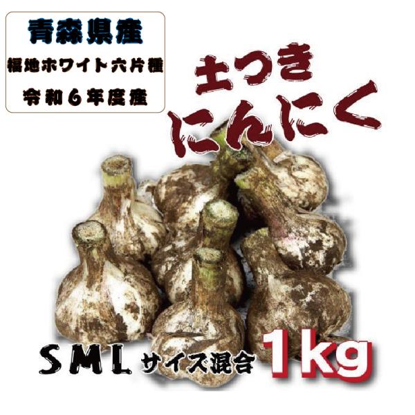 にんにく 土付き 青森県産 令和５年度産 サイズ混合 玉 1kg 新物 福地ホワイト六片種 ニンニク...