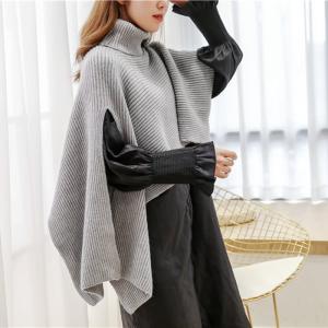 50％OFF】厚手アシンメトリーニットポンチョマフラー／ショートコート