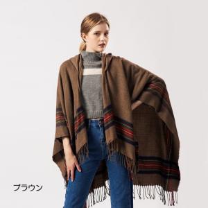 ポンチョ レディース フード付 ストール 大判 チェック タータンチェック サマーセール 2026 サマーセール (ブラウン)