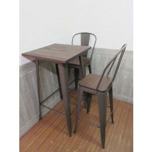 【中古】 バーテーブル＆椅子2脚セット オイルステイン風 ブラウンバーテーブル3点セット こげ茶  ...