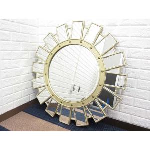 【未使用品】 ウォールミラー サンシャイン ゴールド 輸入雑貨 大きな太陽の形の鏡 モザイク 金色 ...