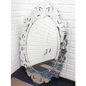 【未使用品】 ウォールミラー 楕円型 シルバー 輸入雑貨 大型 オーバル 銀色 絵付け 壁掛け鏡 姿...