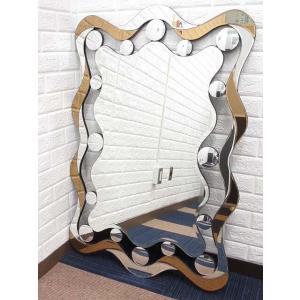 【未使用品】ウォールミラー ゴールド×シルバー 長角 輸入雑貨 大型 長方形 ツートン 壁掛け鏡 モ...