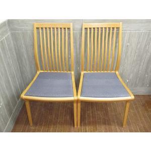 【中古】天童木工 ダイニングチェア 2脚セット ナチュラル TENDO 食卓椅子 布張り座面 青2脚...