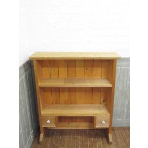 【中古】カントリー調 オープンラック 3段 木製 ハンドメイド 飾り棚 収納棚 引き出し2杯 天然木...