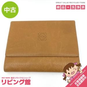 【中古】ロエベ 二つ折り財布 レザー ブラウン系 LOEWE 財布 札入れ 小銭入れ カード入れ キャメル MADE IN SPAIN 革 ウォレット