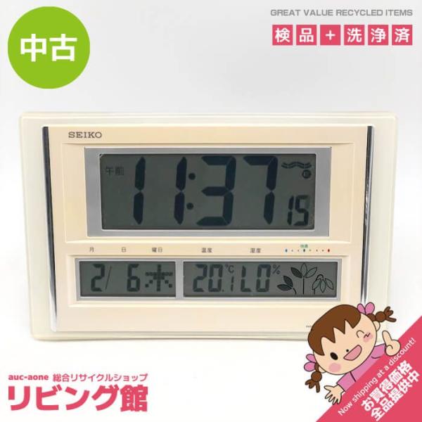 【中古】 セイコー デジタル電波時計 SQ413W 温湿度計付き SEIKO 電波時計 大きめ 角型...