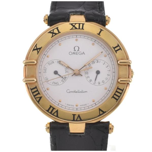 ☆良品【OMEGA】オメガ コンステレーション デイデイト K18YG/レザー  クォーツ メンズ ...