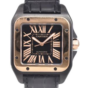 値下 カルティエ CARTIER W2020009 サントス100 ブラック 自動巻き ユニセックス 良品 保証書付き 腕時計 D#147302