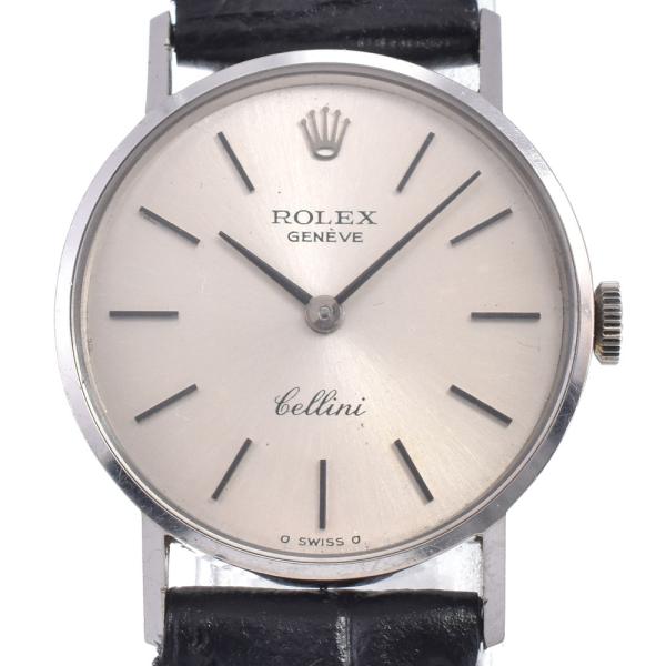 ロレックス ROLEX 3810 チェリーニ K18WG/レザー シルバー 手巻き レディース 腕時...