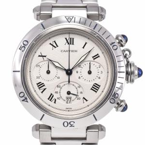 カルティエ CARTIER W31018H3/1050 パシャ クロノグラフ デイト シルバー クォーツ メンズ 良品 腕時計 A#149115