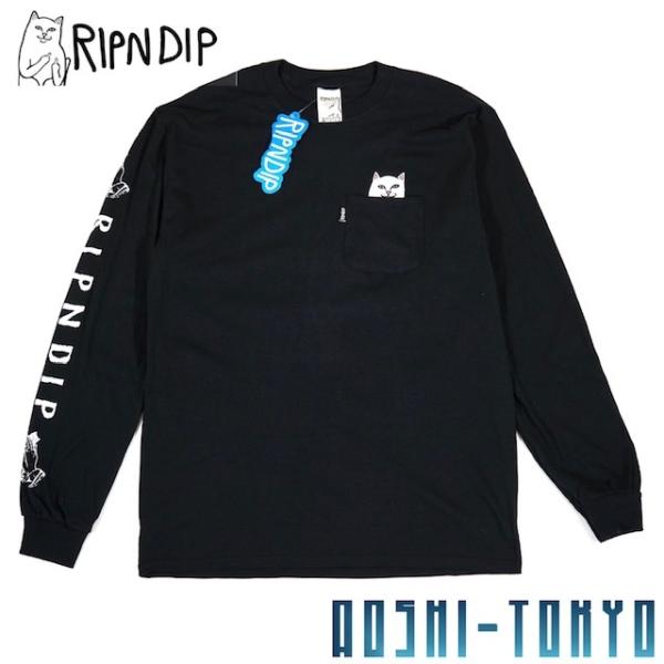RIPNDIP Nermal ロングTシャツ ブラック リップンディップ 長袖 袖ロゴ ロンT ユニ...