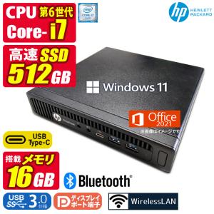 中古デスクトップパソコン Windows11 MicrosoftOffice2024 HP EliteDesk DM 第6世代 Core i7 メモリ16GB SSD512GB DisplayPort VGA 無線 Bluetooth USB Type-C