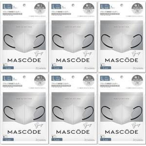 6セット マスコード 3D不織布マスク Lサイズ グレー ブラック紐 7枚 サンスマイル 7283-6