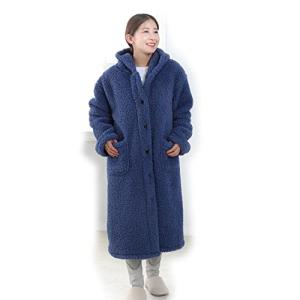 西川  着る毛布 ルームウエア フリーサイズ 洗える フード付き もこもこ ふわふわ 吸湿発熱 抗菌 消臭 ネイビー FQ