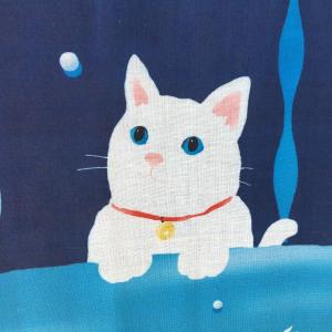 絵手ぬぐい「猫と金魚の夏/濱文様」（季節/夏・ネコ・金魚）｜aoyamachaho-gocha