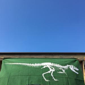 手拭タルボサウルス骨格標本之図カーキ（オリジナル・恐竜）｜aoyamachaho-gocha
