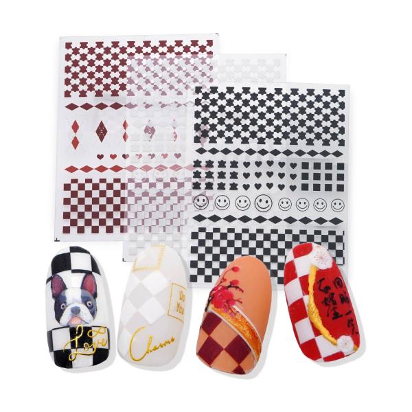 ネイルシール 市松柄 薄い丈夫 いちまつ チェック柄 シール ニット柄 ハート 笑顔 マーク ダイヤ...