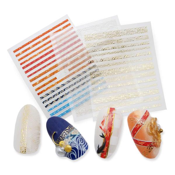 ネイルシール 着物 縁起のいい柄 帯 和柄 鶴 青海波 お正月 成人式 結婚式 薄い丈夫 うすい し...